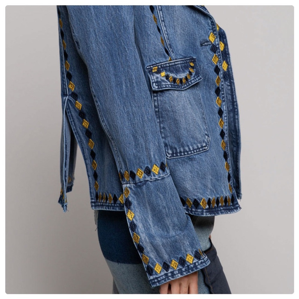 POL 70's Vintage Tribal Embroidered Denim Jacket - Picture 5 of 11